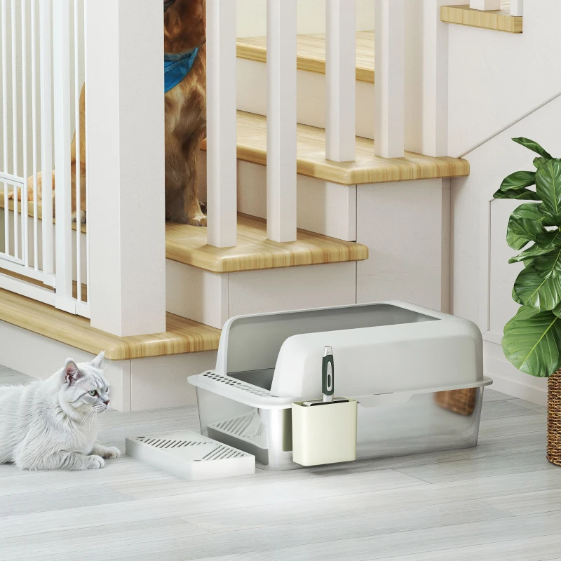 PawHut Stainless Steel Litter Box with Metal Scoop & Scoop Holder, High Sided, Anti-Urine Leakage, Non-Sticky