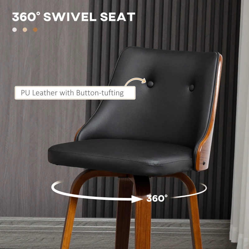 HOMCOM Bar Height Bar Stools, PU Leather Swivel Barstools with Footrest and Tufted Back, Set of 2, Black