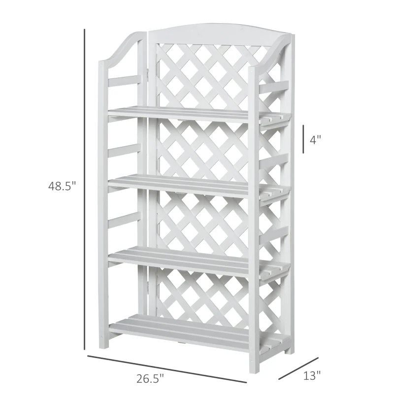 Outsunny Wooden Rustic 4-Tier Foldable Plant Stand with Adjustable Slatted Shelves Indoor & Outdoor Display Rack Plant Pot Organizer White 67 x 33 x 123 cm