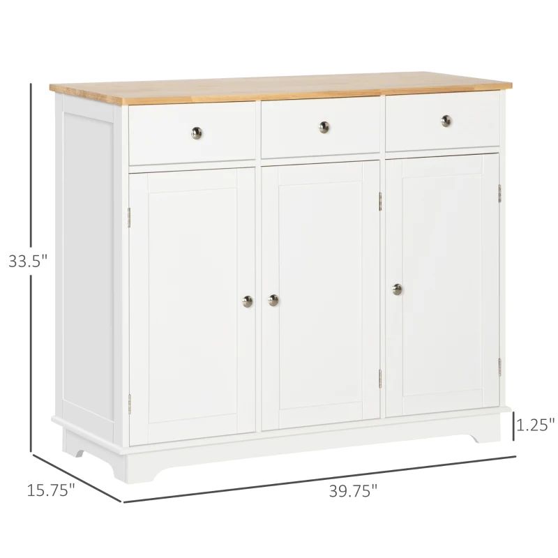 HOMCOM Modern Sideboard, Buffet Cabinet with Storage Cabinets, Drawers and Adjustable Shelves for Living Room, White