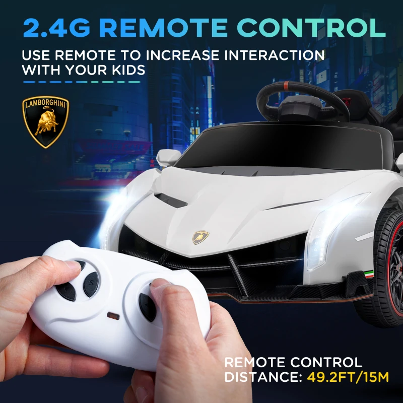 Aosom Lamborghini Veneno Licensed 12V Electric Kids Ride on Car with Bluetooth, Remote, White
