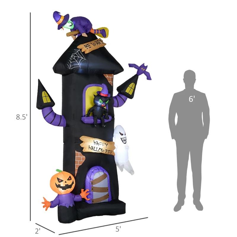 Outsunny 8.5ft Halloween Inflatable Horror Tree House with Witch, Ghost, Blow Up Outdoor Halloween Decoration LED Display