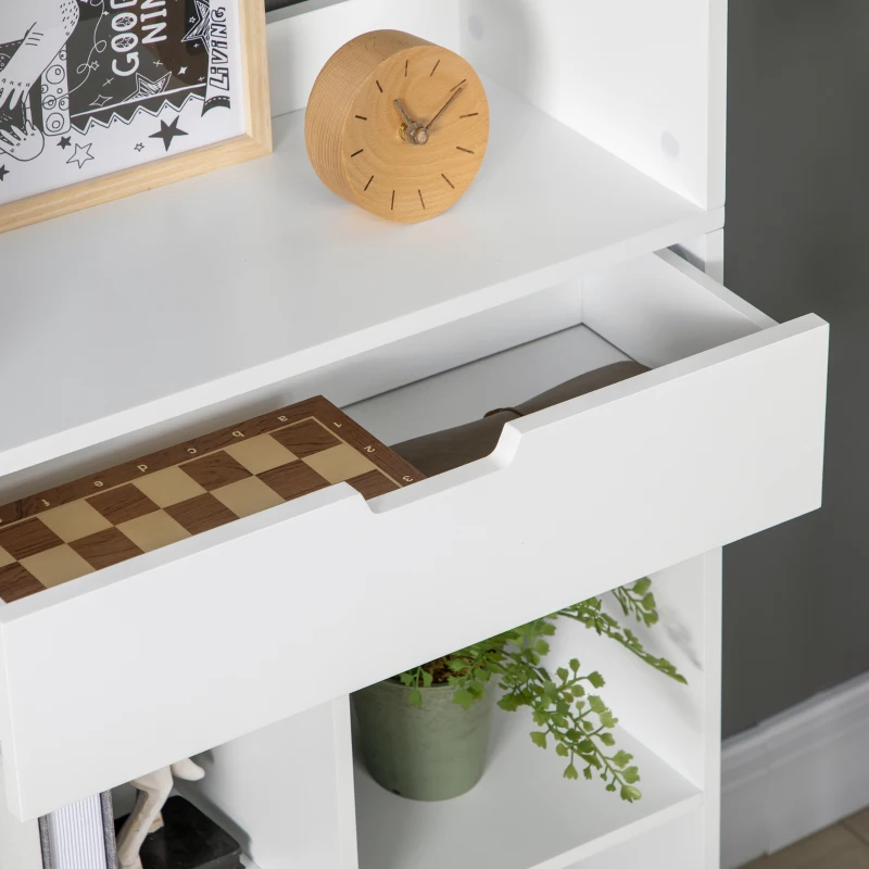 HOMCOM Tall Bookshelf with Drawer, Freestanding Bookcase for Bedroom, Living Room, Home Office, White