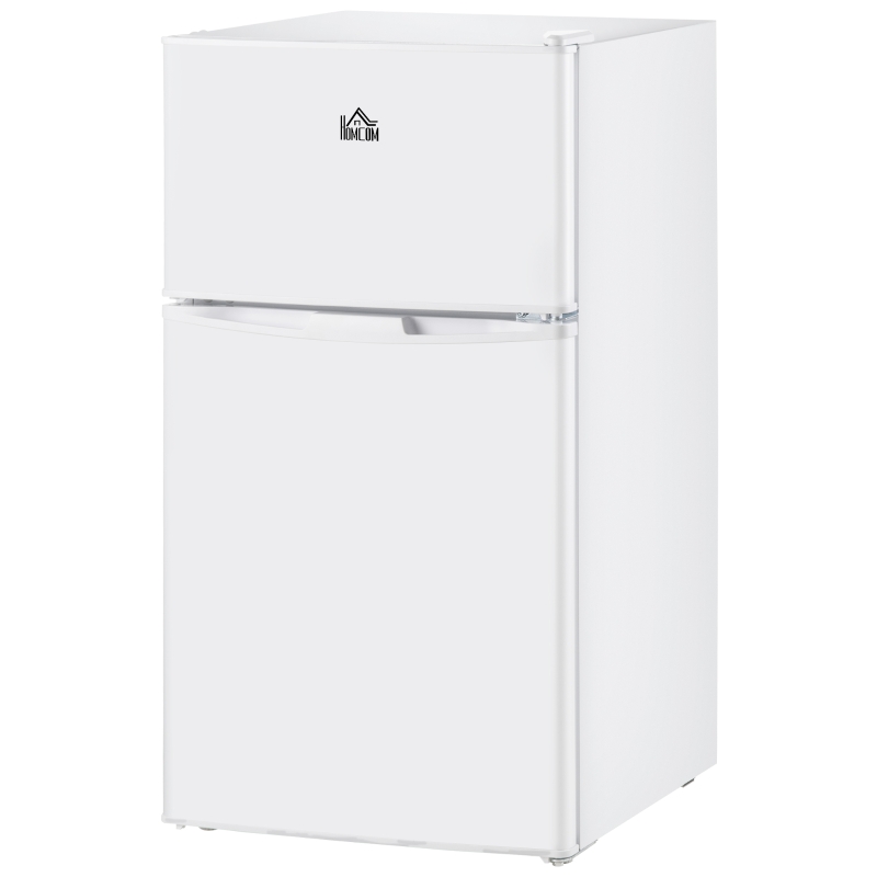 HOMCOM 3.2 Cu.Ft Mini Fridge with Freezer, Double Door Compact Refrigerator with Adjustable Thermostat, Shelf and Reversible Door for Bedroom, Dorm, Home Office, Energy Efficient, White