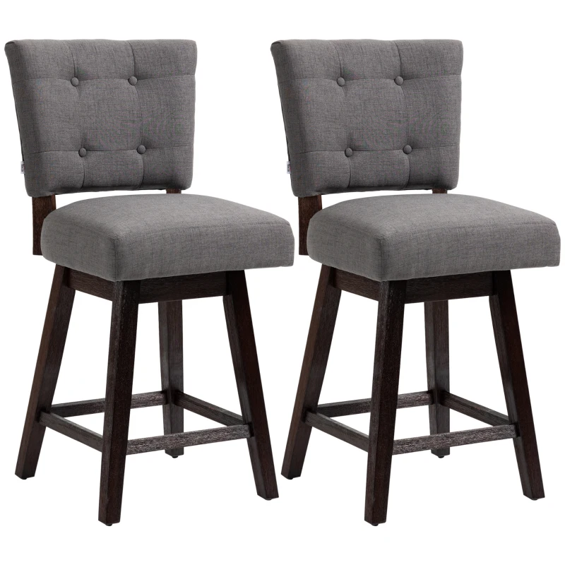 HOMCOM Set of 2 Tufted Bar Stool Chairs, Grey