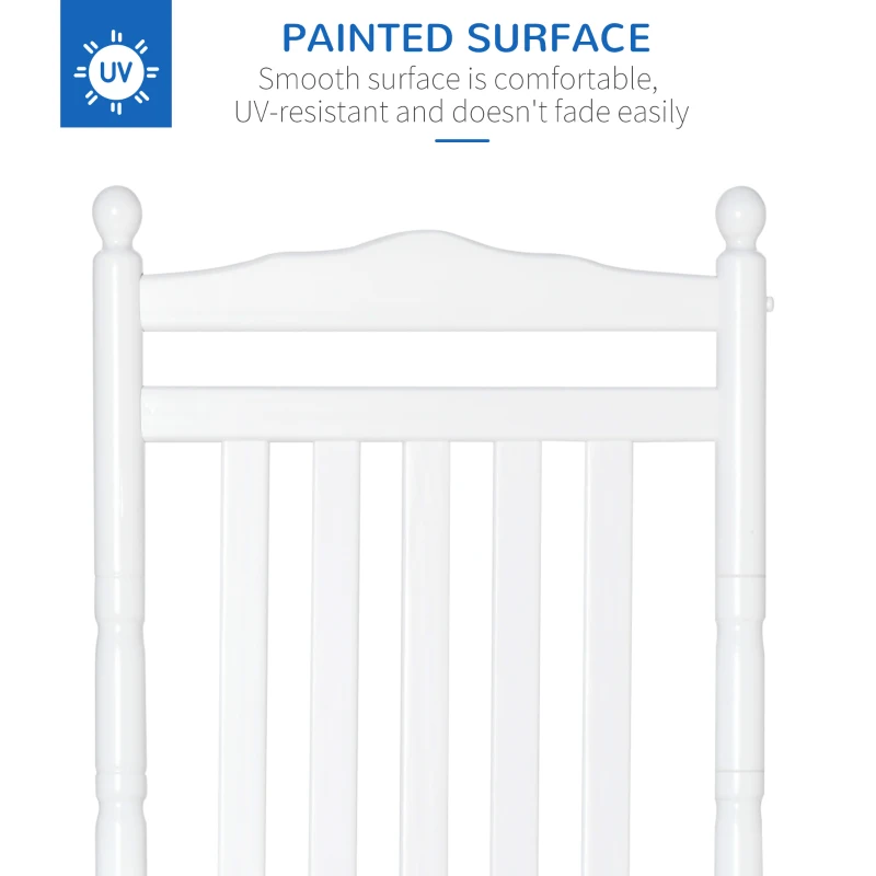 Outsunny Wooden Outdoor Rocking Chair, Patio Rocking Chair with Slatted High Back and Armrests for Porch, Garden, Lawn, White