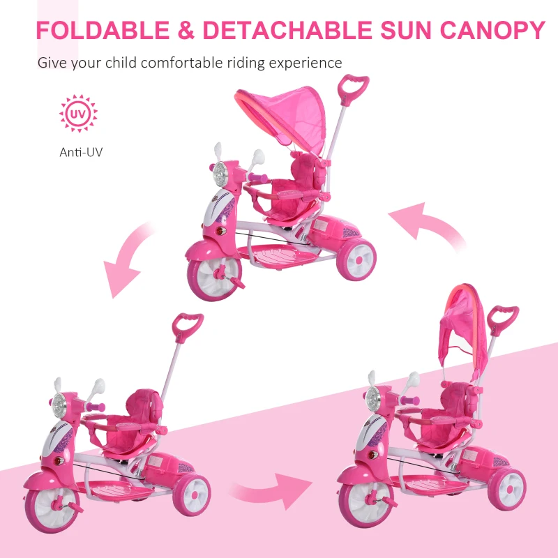 Qaba Children Ride-On Moped Tricycle with a Stylish Design & Interactive Music & Lighting Functions Blue