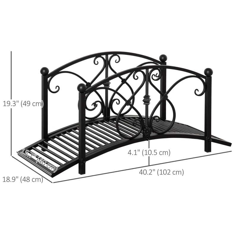 Outsunny Garden Bridge 3.3FT, Decorative Classic Backyard Pond Bridge with Safety Railings Black