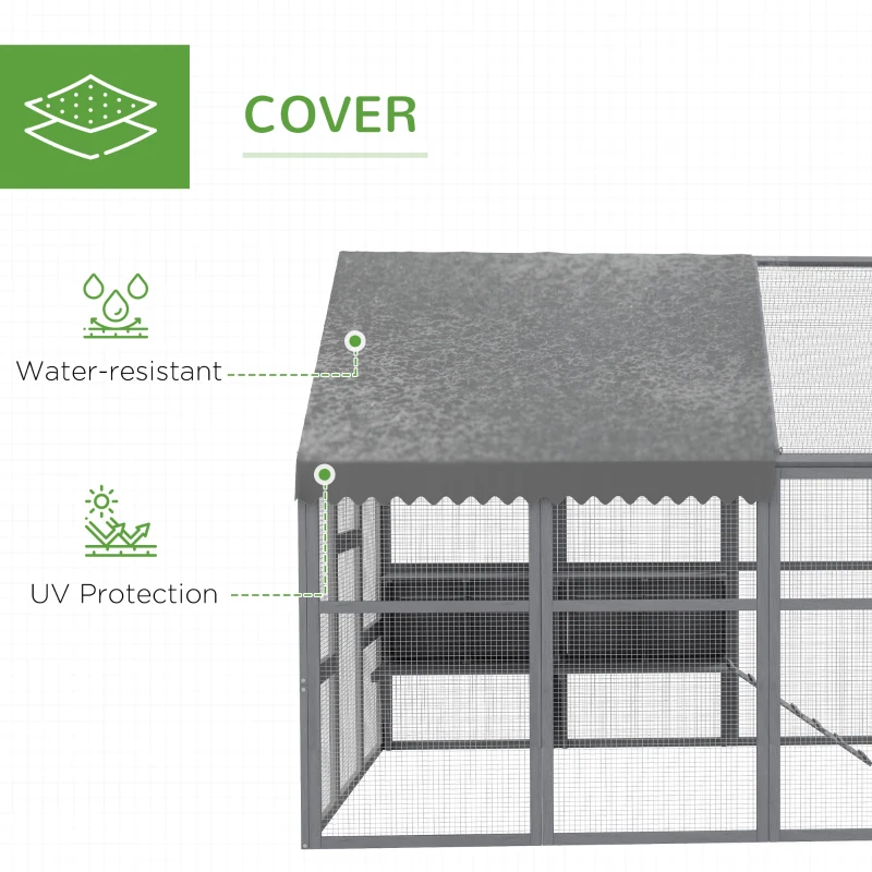 PawHut 9' x 6' x 6' Large Chicken Coop with Nesting Box, Water-Resistant and Anti-UV Cover for 8-12 Chickens, Gray(m-6)