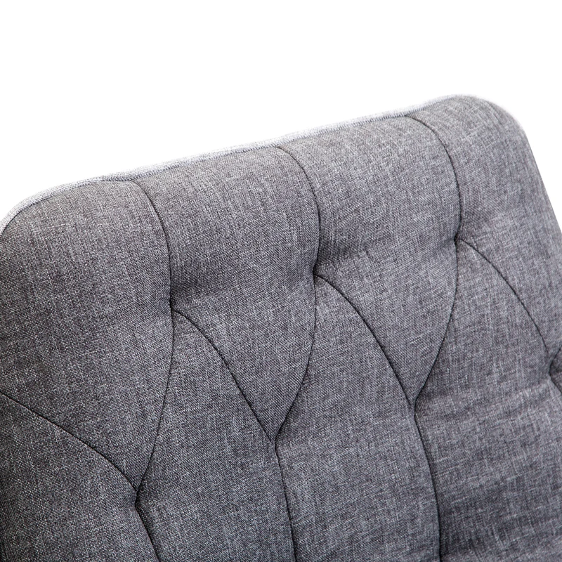 HOMCOM Linen Computer Desk Chair Tufted Height Adjustable Home Office Chair with Swivel Wheels and Padded Armrests Dark Gray