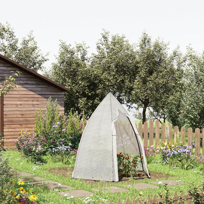 Outsunny 63" x 54" x 71" Tent-Style Mini Greenhouse, Portable Hot House for Plants with Zipper Roll Up Door and Window for Outdoor, Garden, Patio, White