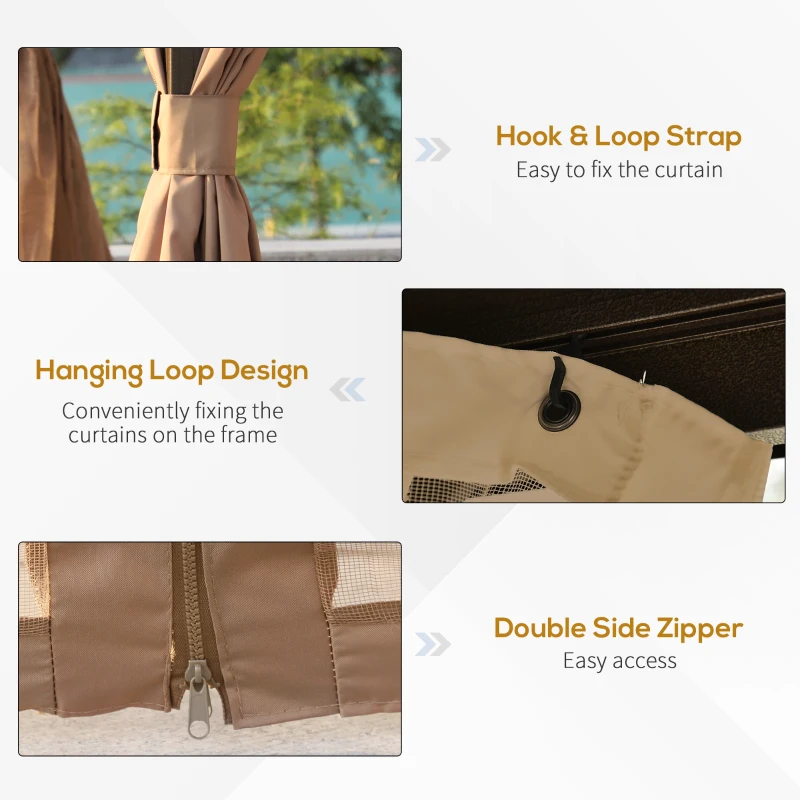 Outsunny 10' x 12' Outdoor Hardtop Gazebo Metal Roof Patio Gazebo with Aluminum Frame, Mesh Nettings, Curtains and Roomy Interior Space, Brown