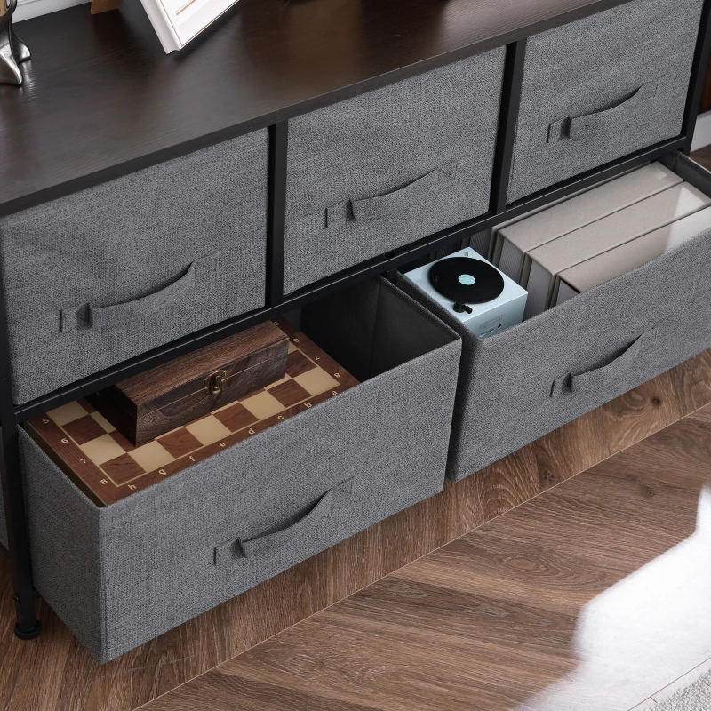 HOMCOM Linen Drawer Cabinet Organizer Storage Dresser Tower with 5 Removable Drawer Metal Frame Adjustable Feet for Living Room, Kitchen, Bathroom, Dark Grey