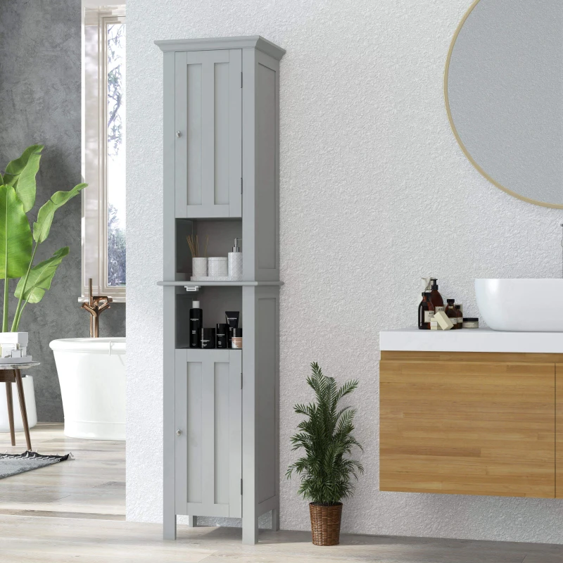 kleankin Bathroom Cabinet, Freestanding Linen Cabinet with Open Shelves, 13.8" x 11.8" x 62.4", Grey