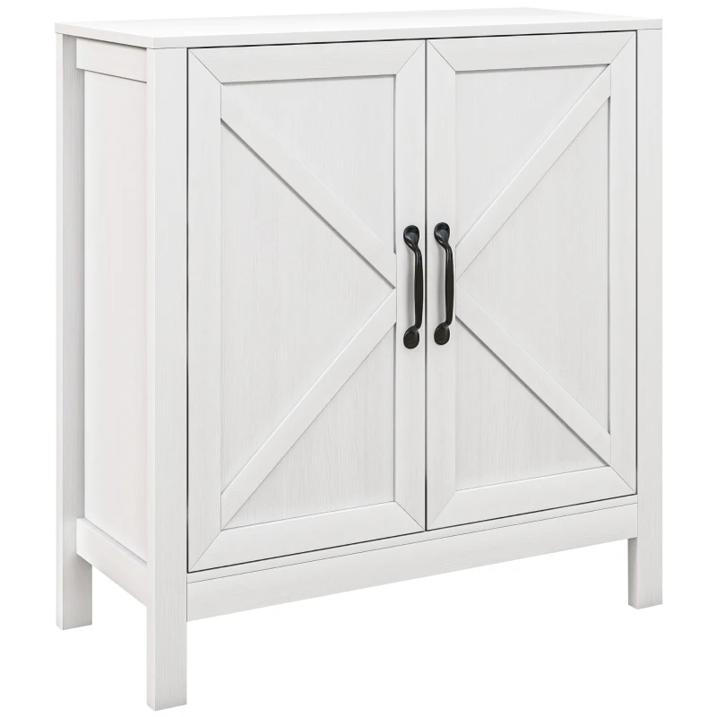 HOMCOM Sideboard Buffet, Kitchen Storage Cabinet with Barn Door and Adjustable Shelves, Storage Pantry, White Wood Grain