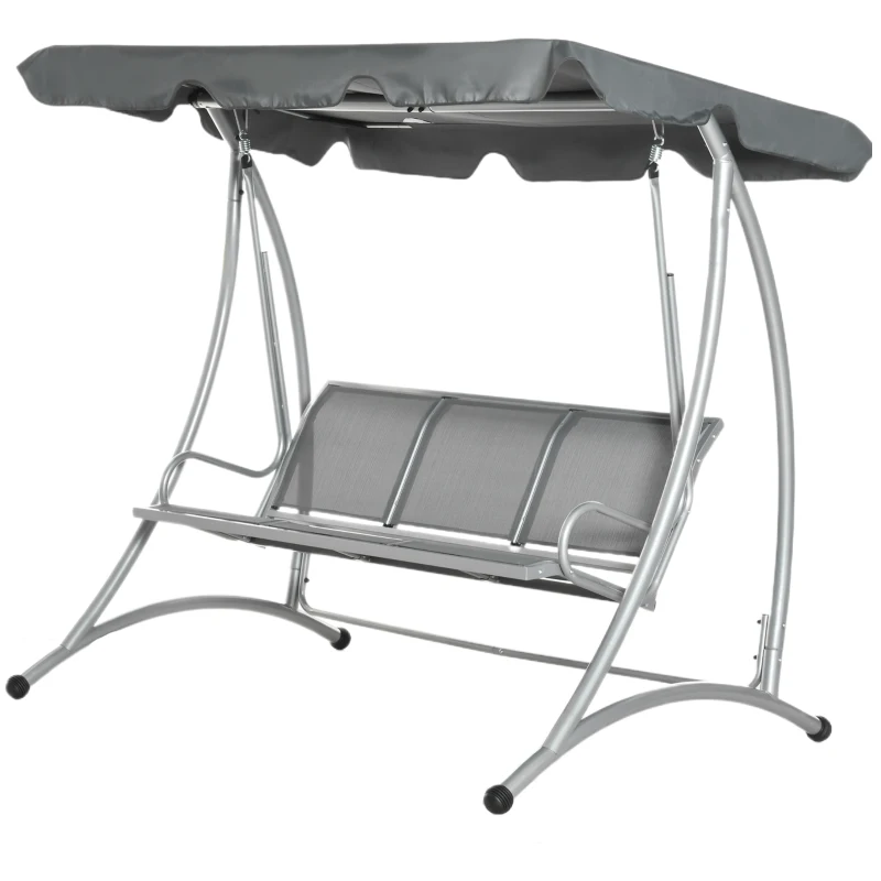 Outsunny 3-Seat Outdoor Porch Swing Chair, Patio Swing Glider with Adjustable Canopy, Breathable Seat, and Steel Frame for Garden, Poolside, Backyard, Gray
