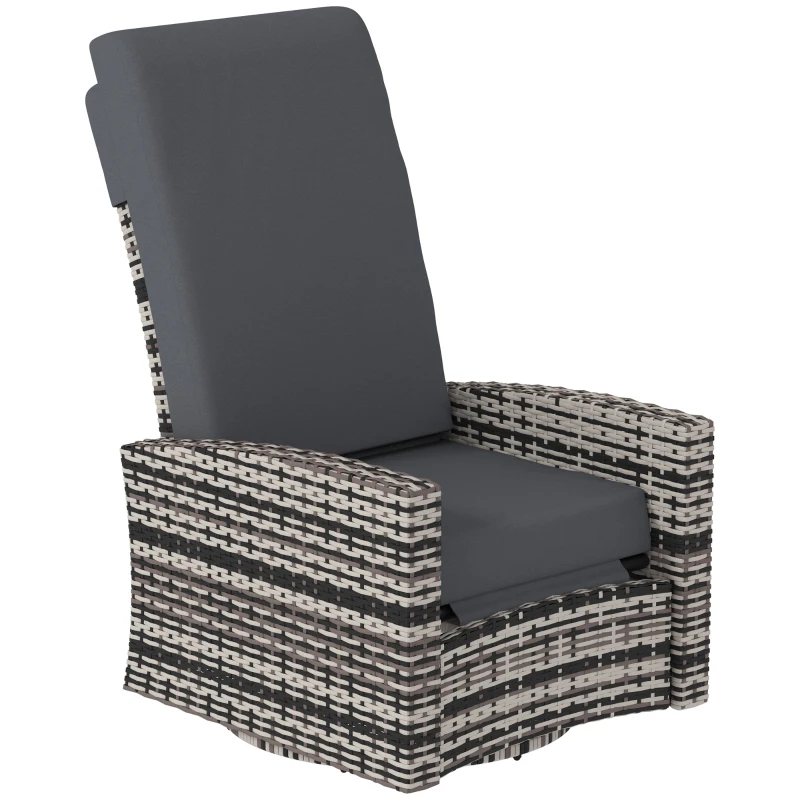 Outsunny Outdoor Rattan Wicker Lounge Chair with Footrest & Soft Cushion for Patio, Garden, Backyard, Grey