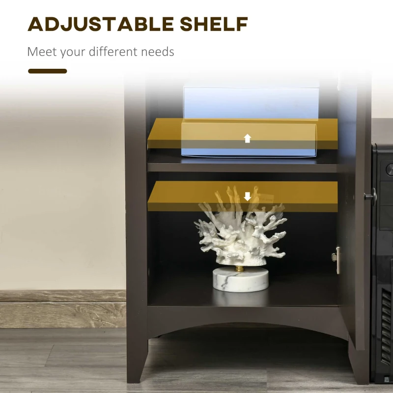HOMCOM L-Shaped Computer Desk with Open Shelf and Storage Cabinet, Corner Writing Desk with Adjustable Shelf, Coffee