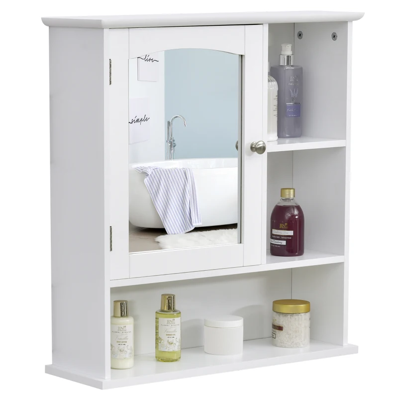 kleankin Wall-Mounted Medicine Cabinet, Bathroom Mirror Cabinet with Doors and Storage Shelves, White