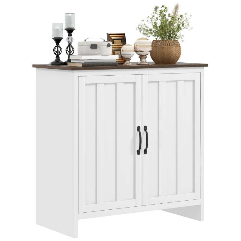 HOMCOM Kitchen Sideboard, Modern Storage Cabinet with Beadboard Doors and Adjustable Shelf for Dining Room, White