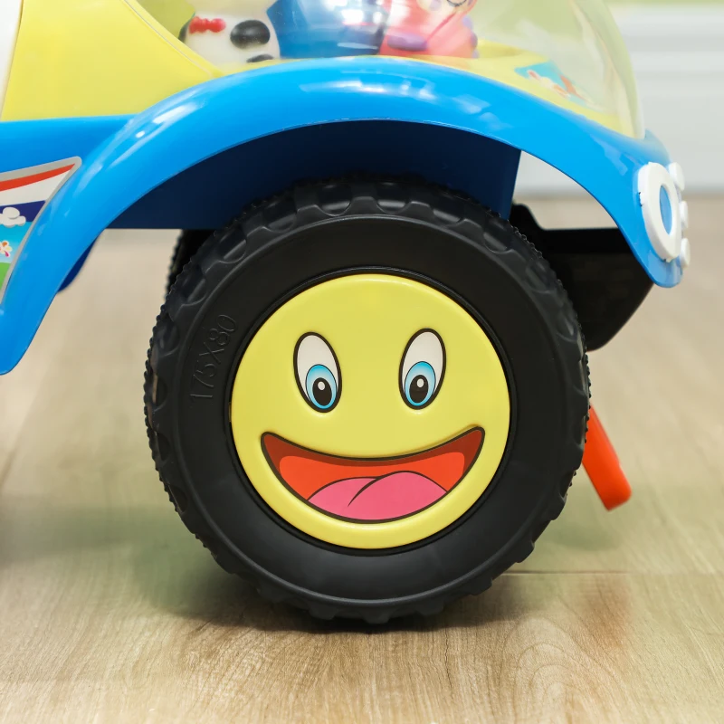 Qaba Foot to Floor Toddler Push Car w/ Horn, Light, Music, Anti-Over-Backwards Device & Underseat Storage, Blue