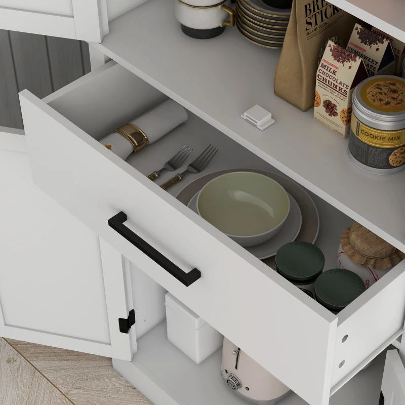 HOMCOM 72" Kitchen Storage Cabinet, Farmhouse Kitchen Pantry Cabinet with 4 Barn Doors, Drawer, Adjustable Shelves, White