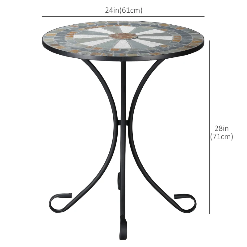 Outsunny Mosaic Patio Table 24 Inch Outdoor Round Side Table Plant Stand for Garden, Yard, Lawn or Indoor, White and Green