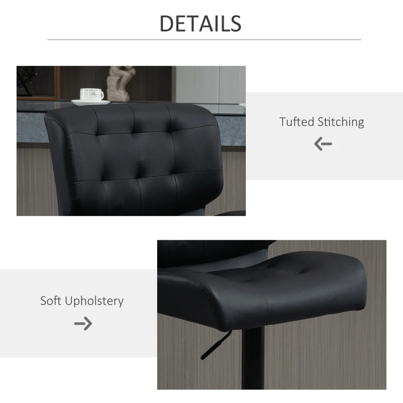 HOMCOM Bar Height Bar Stools Set of 2 with Adjustable Seat, Adjustable Swivel Barstools with Thick Padded Cushion and Metal Footrest for Home Bar, Black