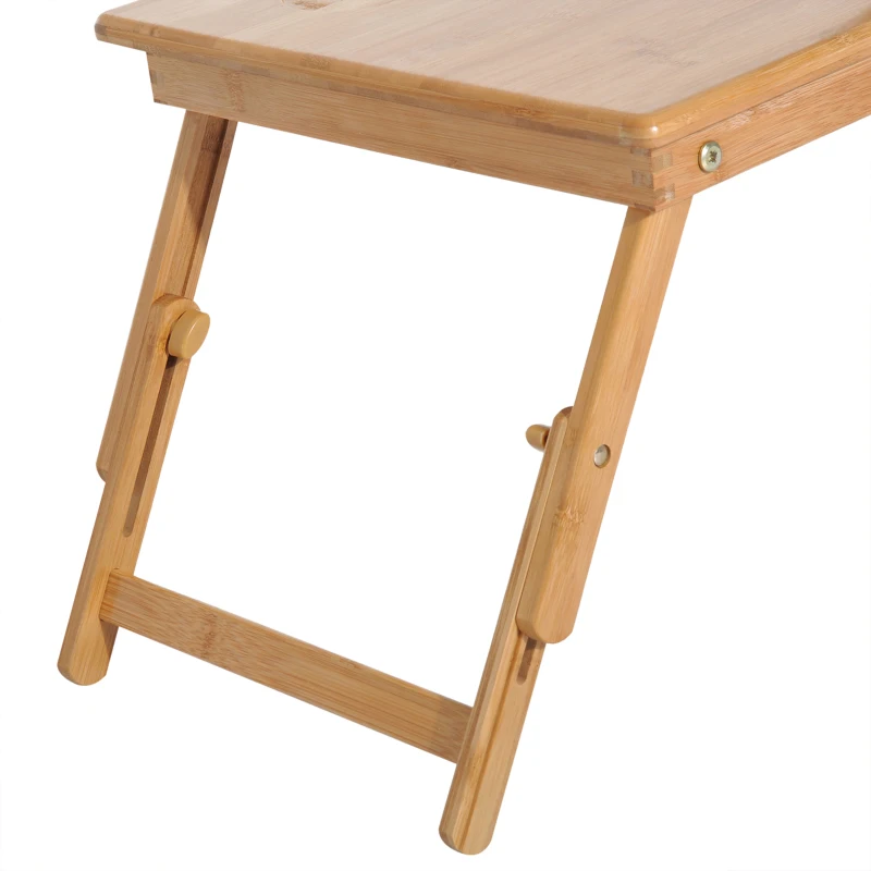 HOMCOM Adjustable Bamboo Laptop Desk Portable Foldable Breakfast Serving Bed Tray with Tilt Top (28.3"L)