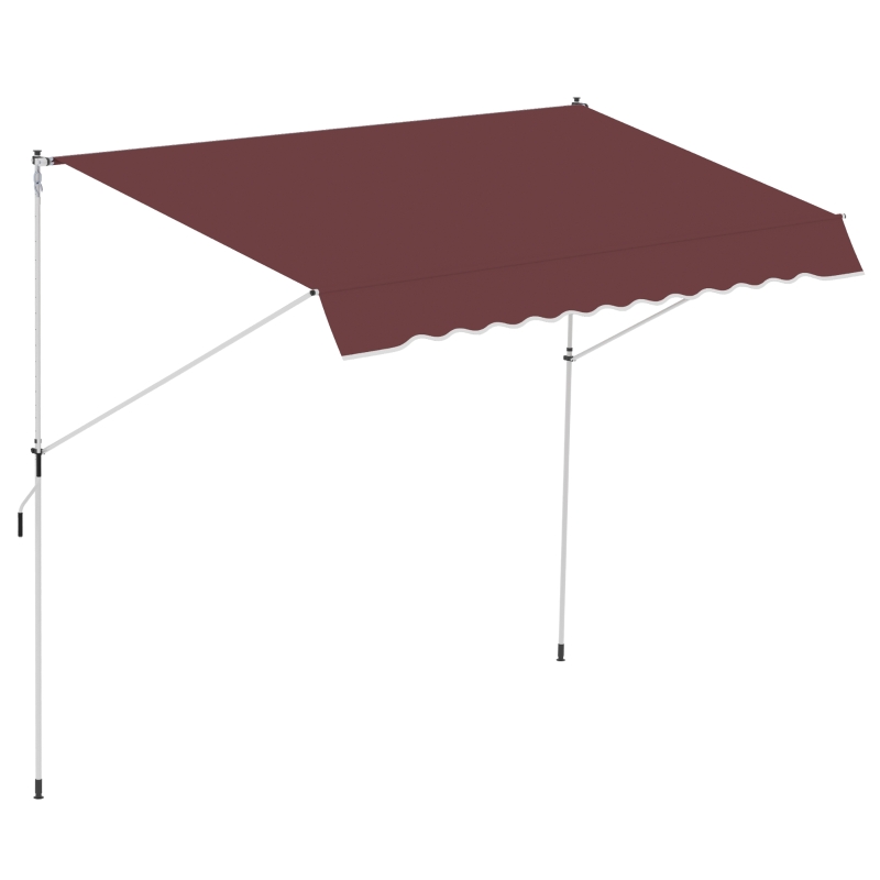 Outsunny 10x5ft Patio Sun Shade Canopy Manual Retractable Awning with 5.6-9.2ft Support Pole for Window, Door, Porch, Wine Red