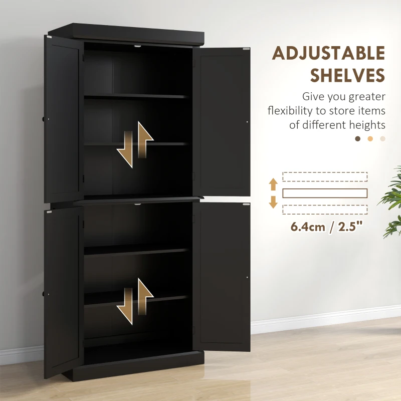 HOMCOM 72" Kitchen Cabinet, Pantry Storage Cabinet with Doors and Shelves, Freestanding Food Pantry Cabinet, Black
