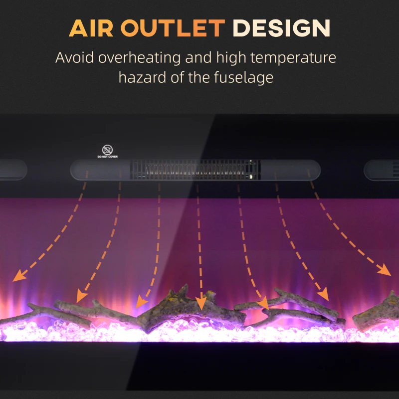 HOMCOM 60" Recessed or Wall Mounted Electric Fireplace Heater with Remote Control, Adjustable Flame Color and Brightness