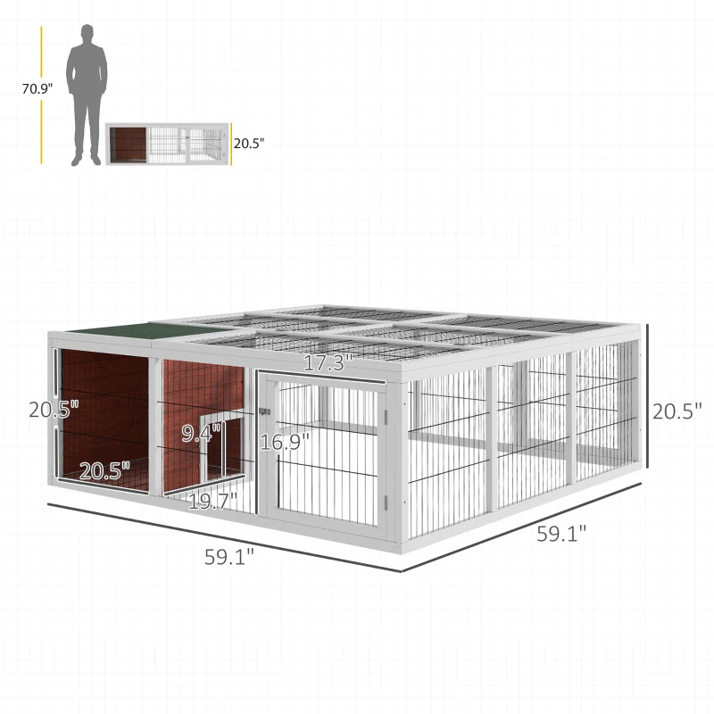 PawHut 64" Wooden Outdoor Rabbit Hutch Playpen Tortoise House Habitat with Run and Enclosed Cover