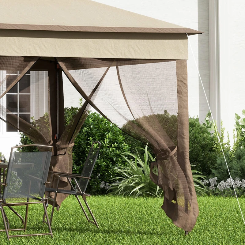 Outsunny 11' x 11' Pop Up Canopy, Outdoor Patio Gazebo Shelter with Removable Zipper Netting, Instant Event Tent w/ 114 Square Feet of Shade and Carry Bag for Backyard, Garden, Khaki
