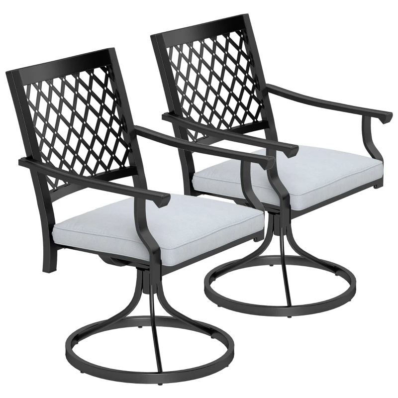 Outsunny Outdoor Patio Chairs Set of 2, Metal Swivel Rocker Chairs with Cushion and Armrests for Backyard, Garden, Patio