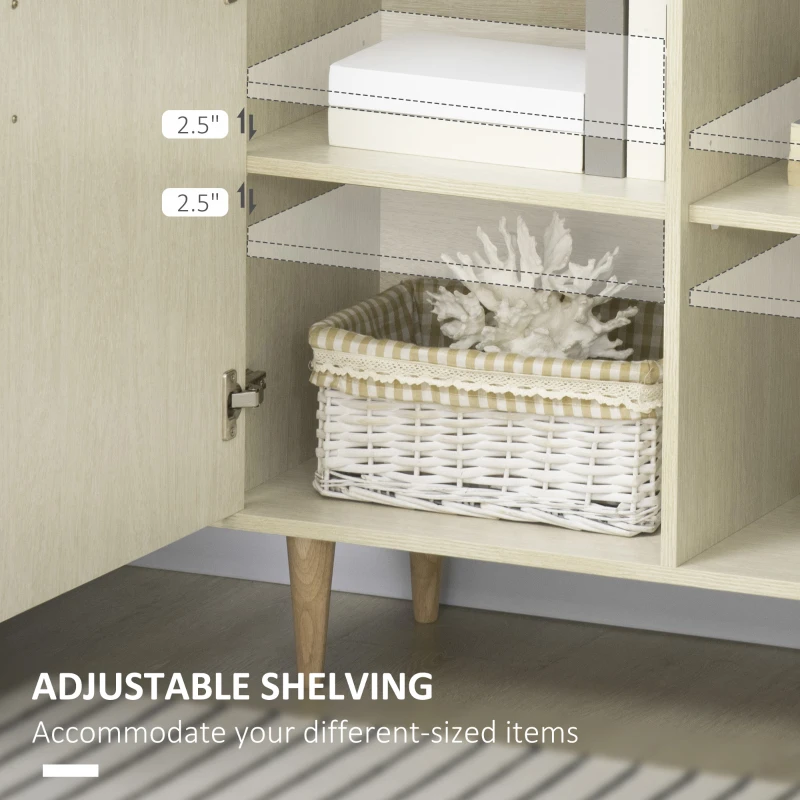 HOMCOM Sideboard Buffet Cabinet, Kitchen Cabinet, Accent Cabinet with Double Doors, Adjustable Shelves and Wood Legs for Living Room, Natural