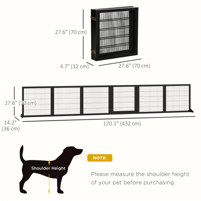 PawHut Wooden Freestanding Pet Gate w/ 2 Support Feet, Black