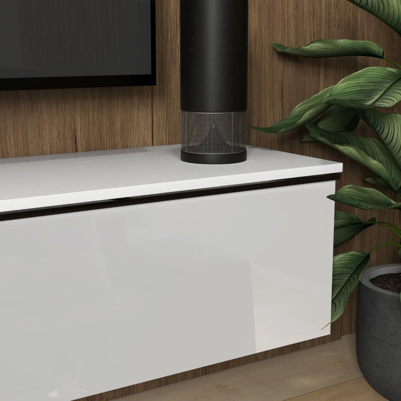 HOMCOM Wall Mounted TV Stand, Floating TV Cabinet for up to 70" TVs with Storage, High Gloss Effect, White