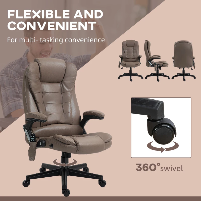 Vinsetto 6 Point Vibrating Massage Office Chair with Heat, Microfiber Massage Desk Chair with Reclining Backrest, Dark Brown