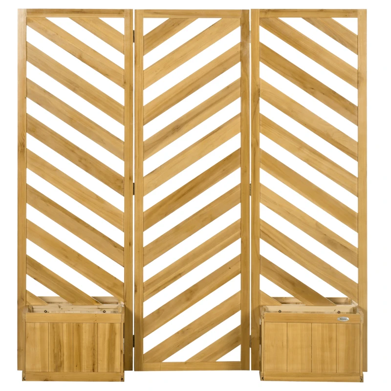 Outsunny Backyard Privacy Screen - Folding 65" with Planters for Patio, Deck, and Backyard, Brown