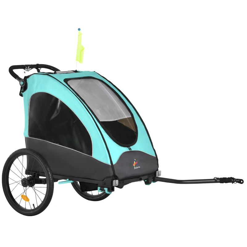 Aosom Bike Trailer for Kids 3 In1 Foldable Child Jogger Stroller Baby Stroller Transport Carrier with Shock Absorber System Rubber Tires Adjustable Handlebar Kid Bicycle Trailer Blue and Grey