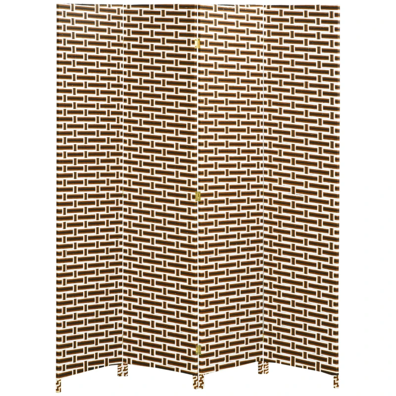 HOMCOM 6 Ft. Tall 4-Panel Room Divider, Wave Fiber Freestanding Folding Privacy Screen Panels, Partition Wall Divider for Indoor Bedroom Office, Mixed Brown
