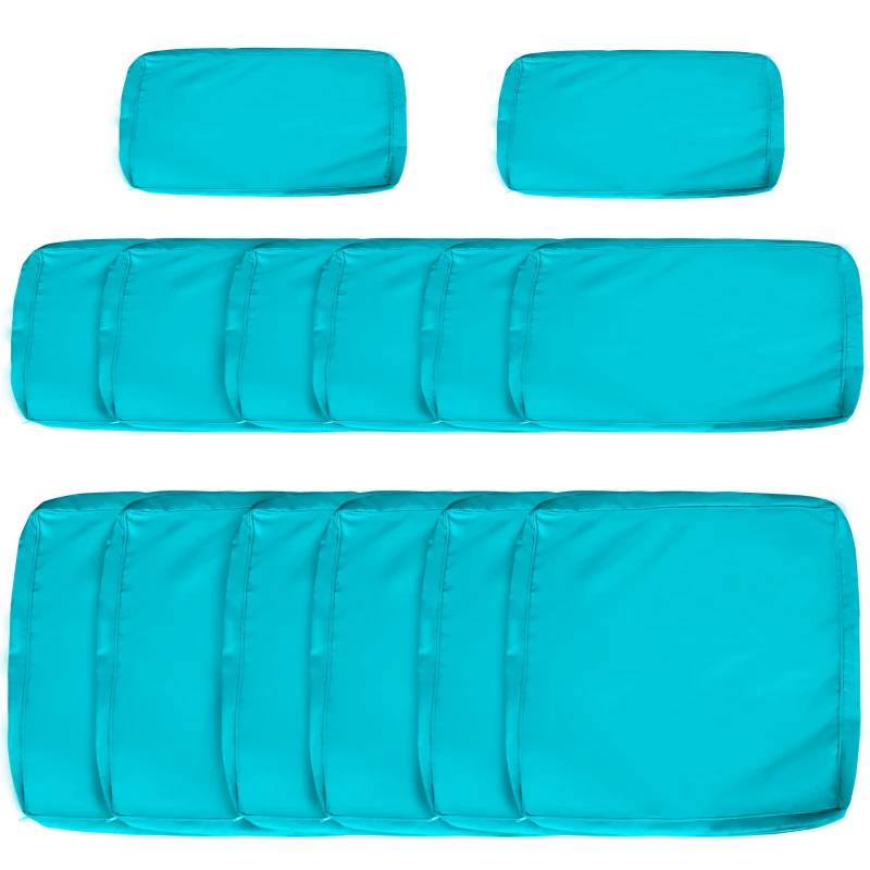 Outsunny Outdoor 14pc Patio Rattan Sofa Set Cushion Polyester Cover Replacement Set - No Cushion Included Light Blue