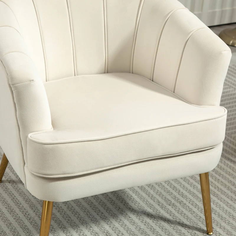 HOMCOM Fabric Armchair, Modern Accent Chair with Gold Metal Legs for Living Room, Bedroom, Home Office, Cream White