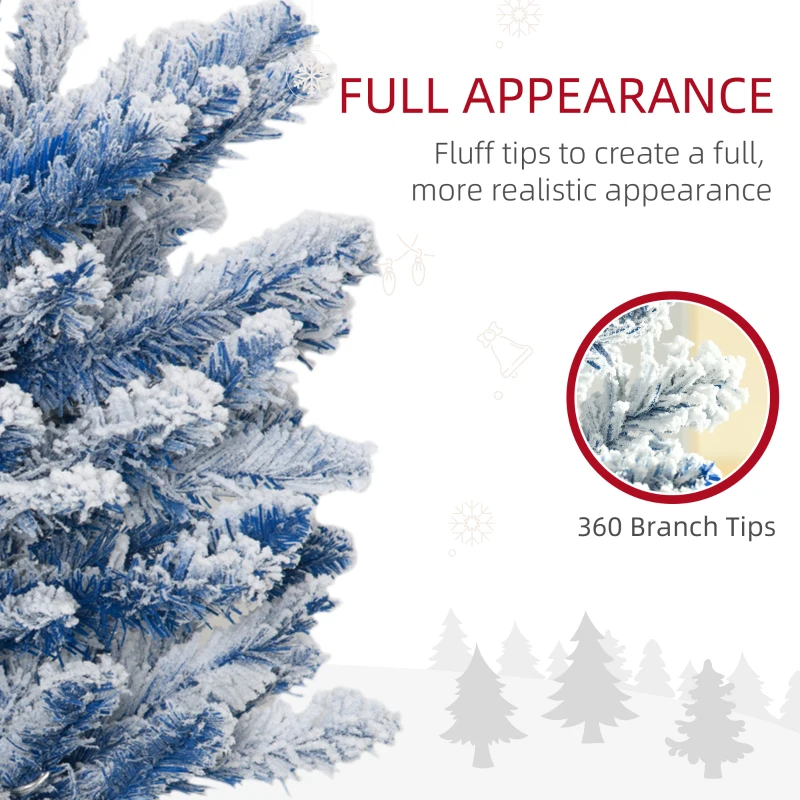 HOMCOM 6' Flocked Christmas Trees, Pencil Prelit Artificial Christmas Tree with Snow Branches, Blue
