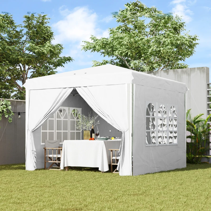 Outsunny 10' x 10' Pop-Up Canopy Tent with Sidewalls, Height-Adjustable, Carry Bag Included, for Outdoor, Garden, Patio, White