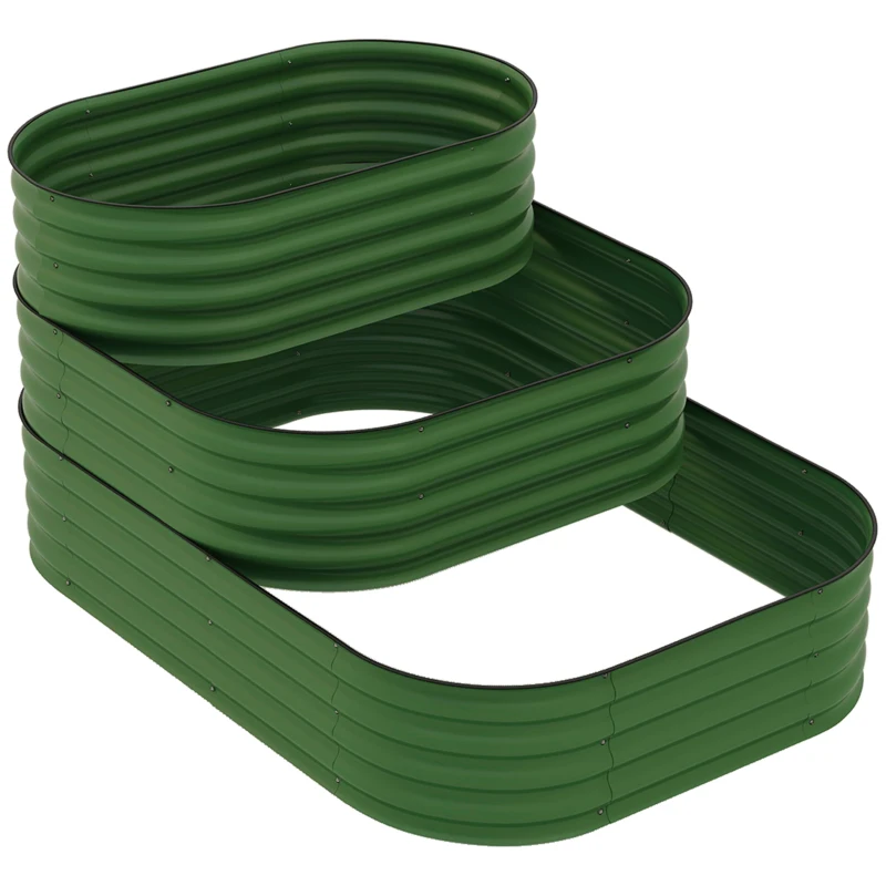 Outsunny 5.2'x3.6'x2.7' Outdoor Raised Garden Bed, 3-Tier Galvanized Planter Box with Safety Edging for Vegetable, Flower, Green