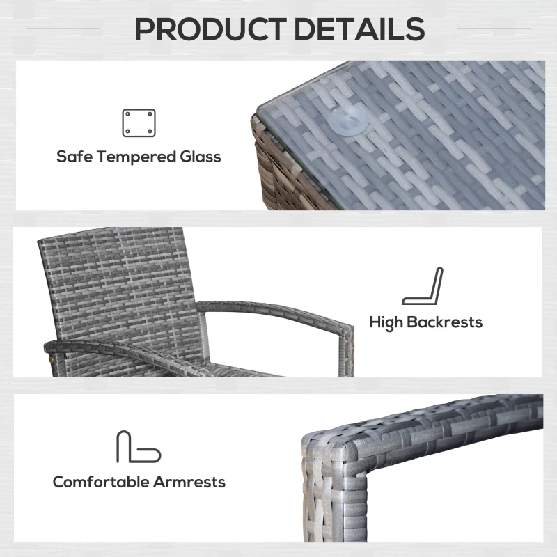 Outsunny 3 Pieces Wicker Patio Furniture Set, Rattan Bistro Set with Coffee Table and Cushions, Outdoor Conversation Set for Garden, Porch, Balcony, Blue