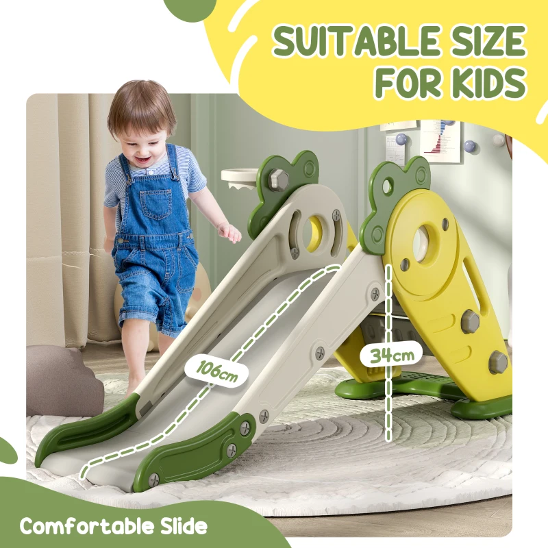 Qaba 3 in 1 Foldable Toddler Slide with Basketball Hoop, Climber, for 1-3 Years Old, Yellow