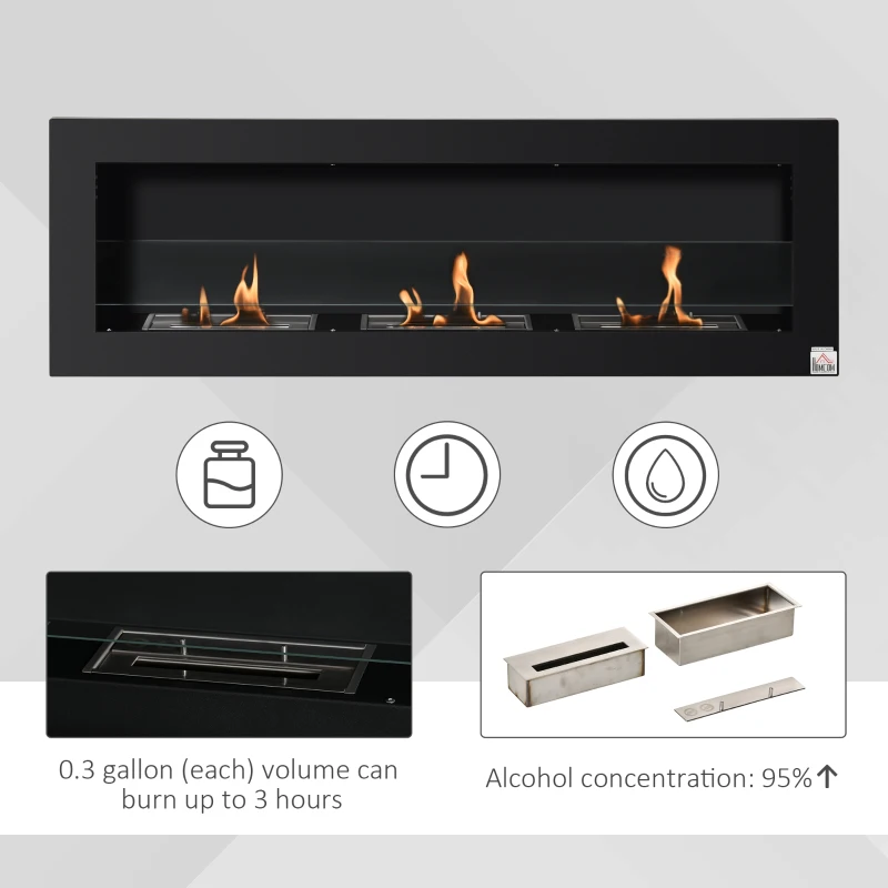 HOMCOM Ethanol Fireplace, 47.25" Wall-Mount 0.3 Gallon Steel 215 Sq Ft., Burns up to 3 Hours, Black